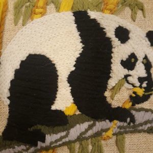 vintage crewel needlepoint Panda Bear